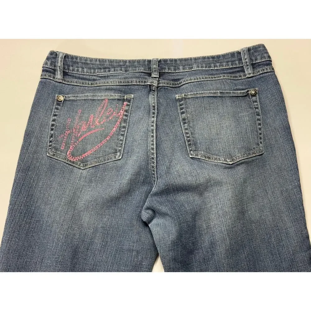 Harley Davidson Women's Bootcut Blue Denim Jeans - Size 14 (34x28) *READ** - Picture 5 of 9